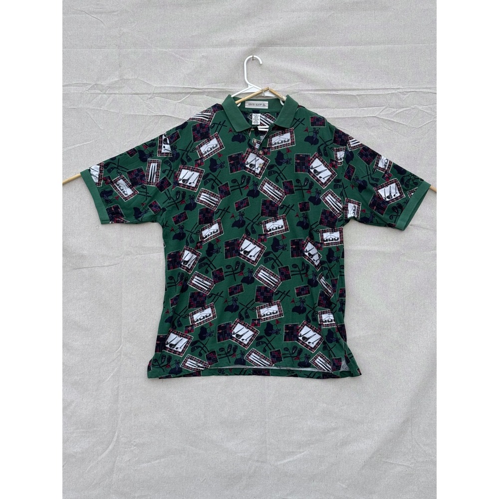 Vintage 1994 Grand Slam Munsingwear Golf Polo Shirt Mens XL Green All Over Print
